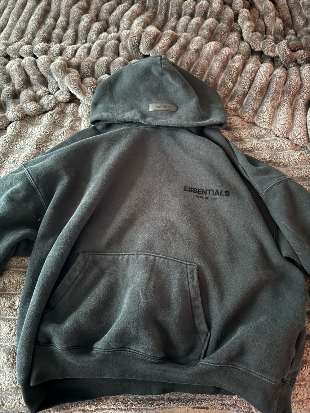ESSENTIALS Black Pullover Hoodie with Branded Neck Tag